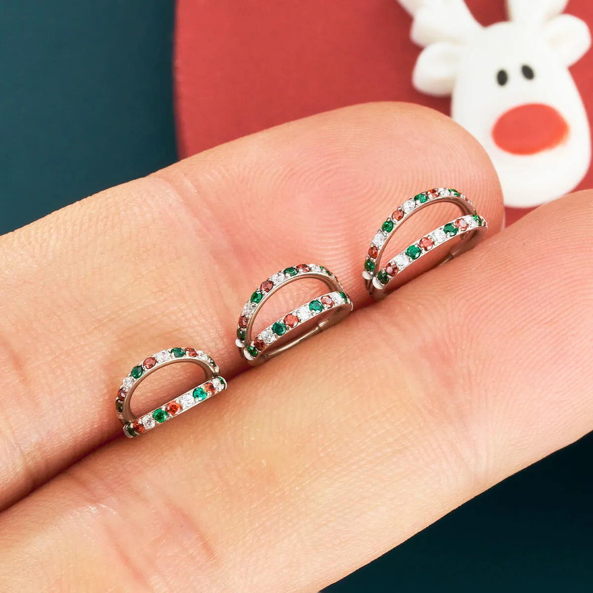 18G Christmas Color Combo Double Hoop Nose Ring