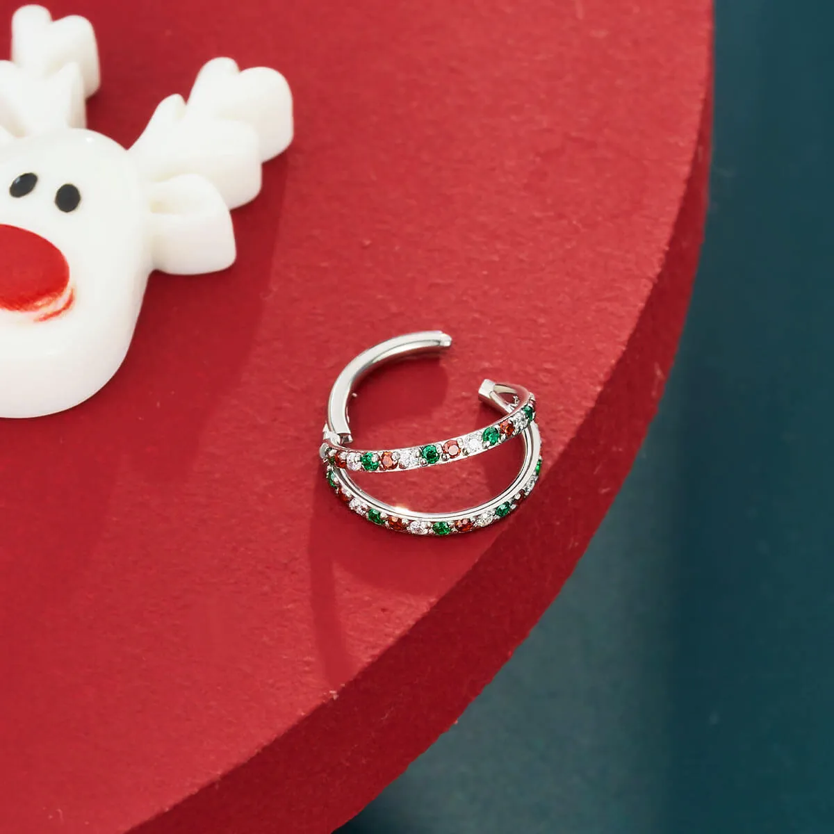 18G Christmas Color Combo Double Hoop Nose Ring