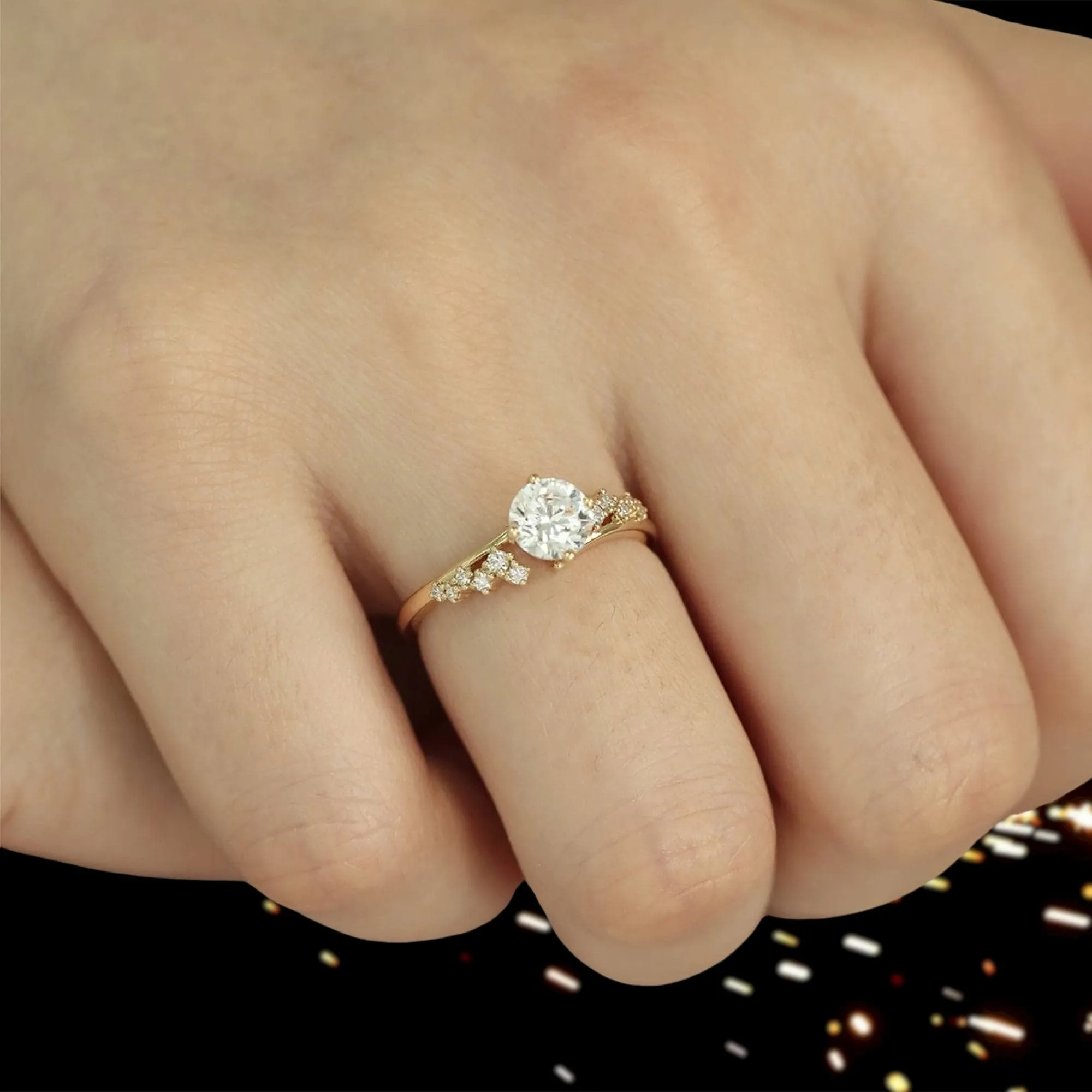 18k Dainty Round Cut Diamond Cluster Engagement Ring