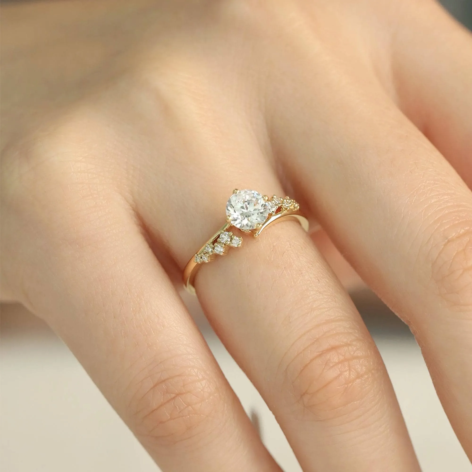 18k Dainty Round Cut Diamond Cluster Engagement Ring