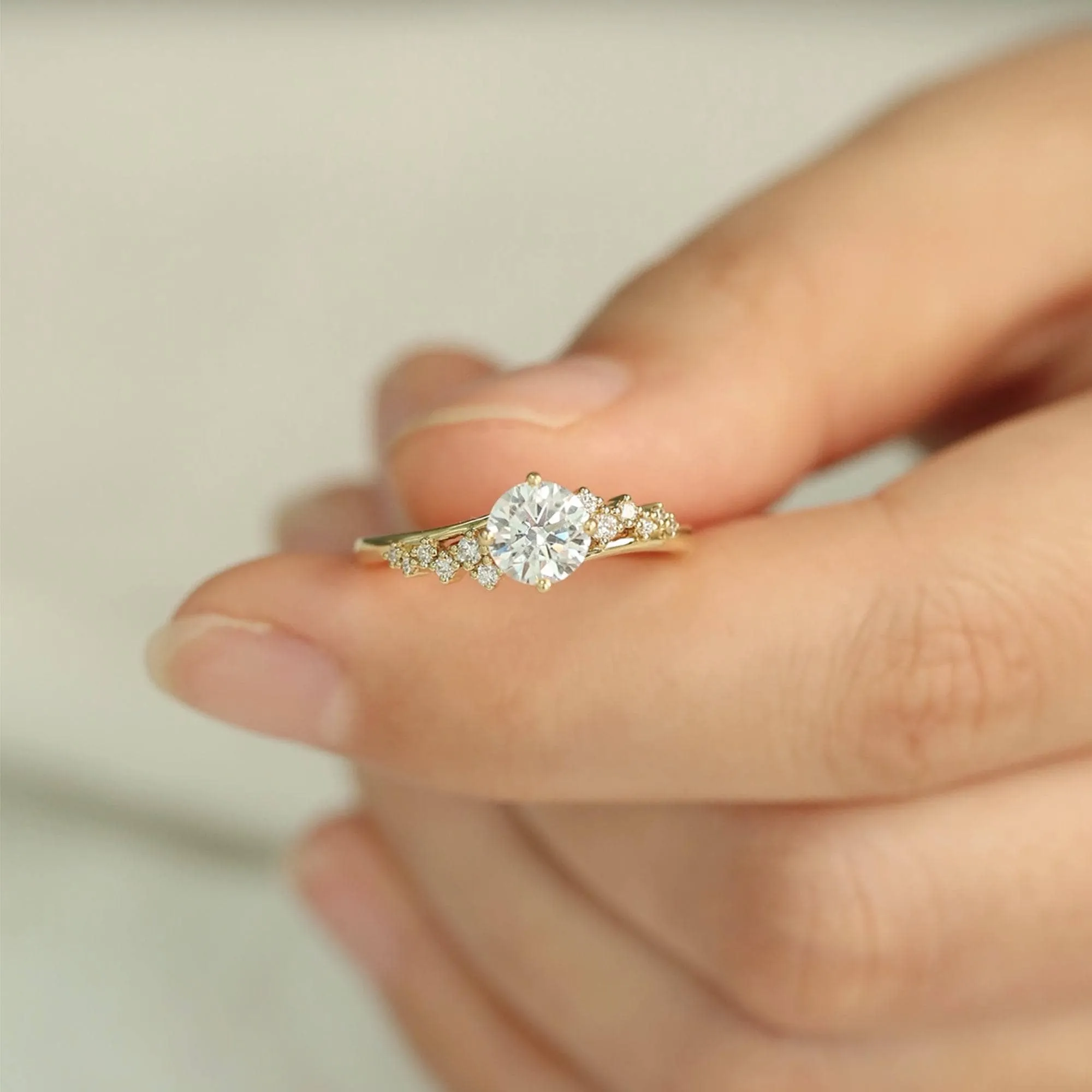 18k Dainty Round Cut Diamond Cluster Engagement Ring