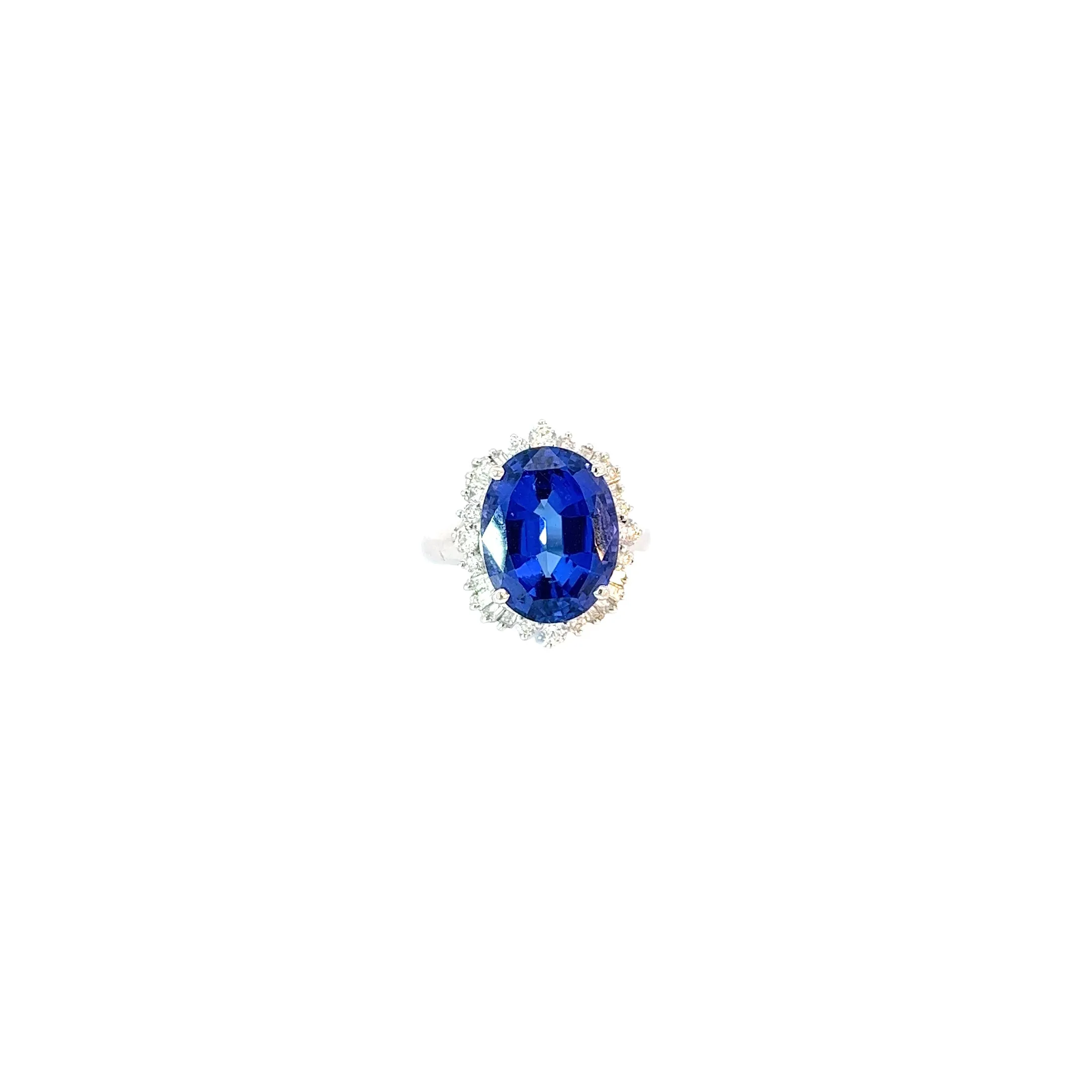 18k white gold 10.50ct Tanzanite and 1.00ct G VS2 Round and Baguette Diamond ring
