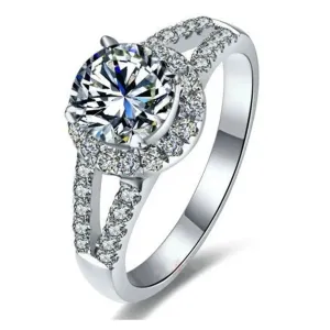 18k White Gold 2.0 Ct Diamond Halo Engagement Ring