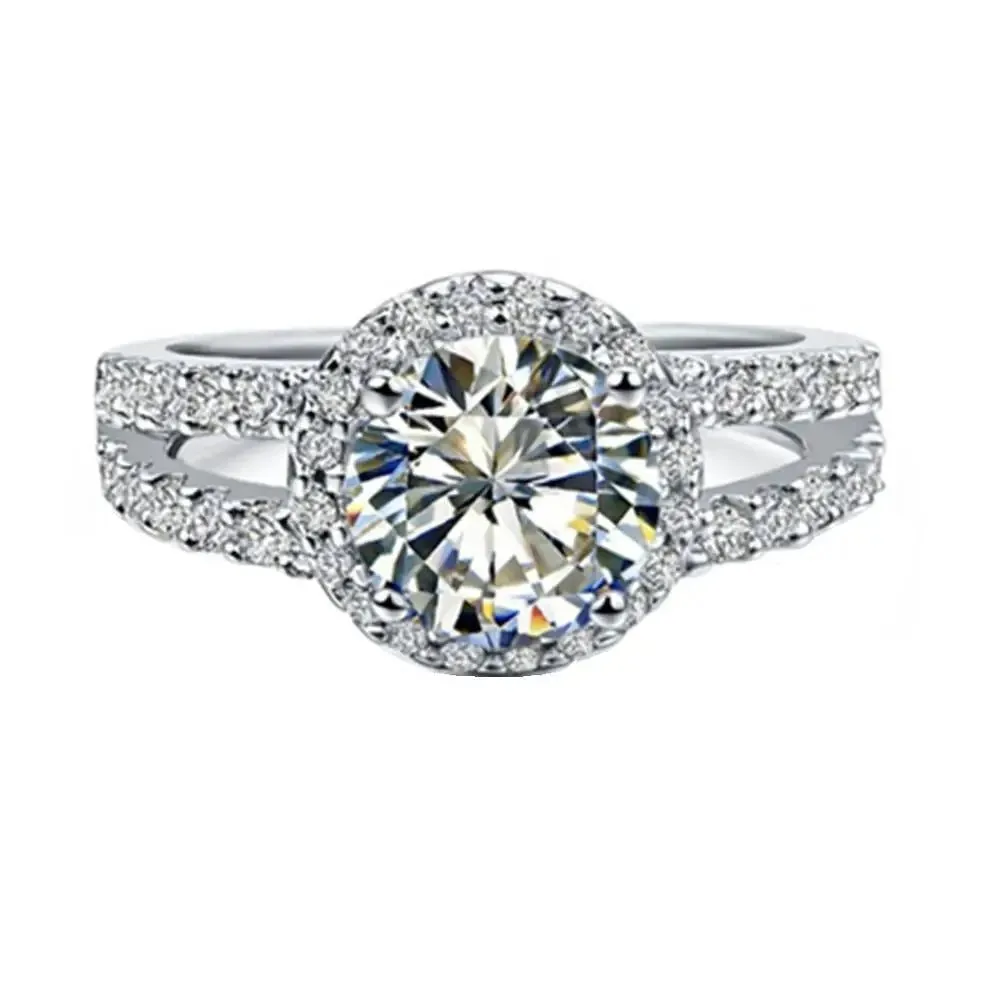 18k White Gold 2.0 Ct Diamond Halo Engagement Ring