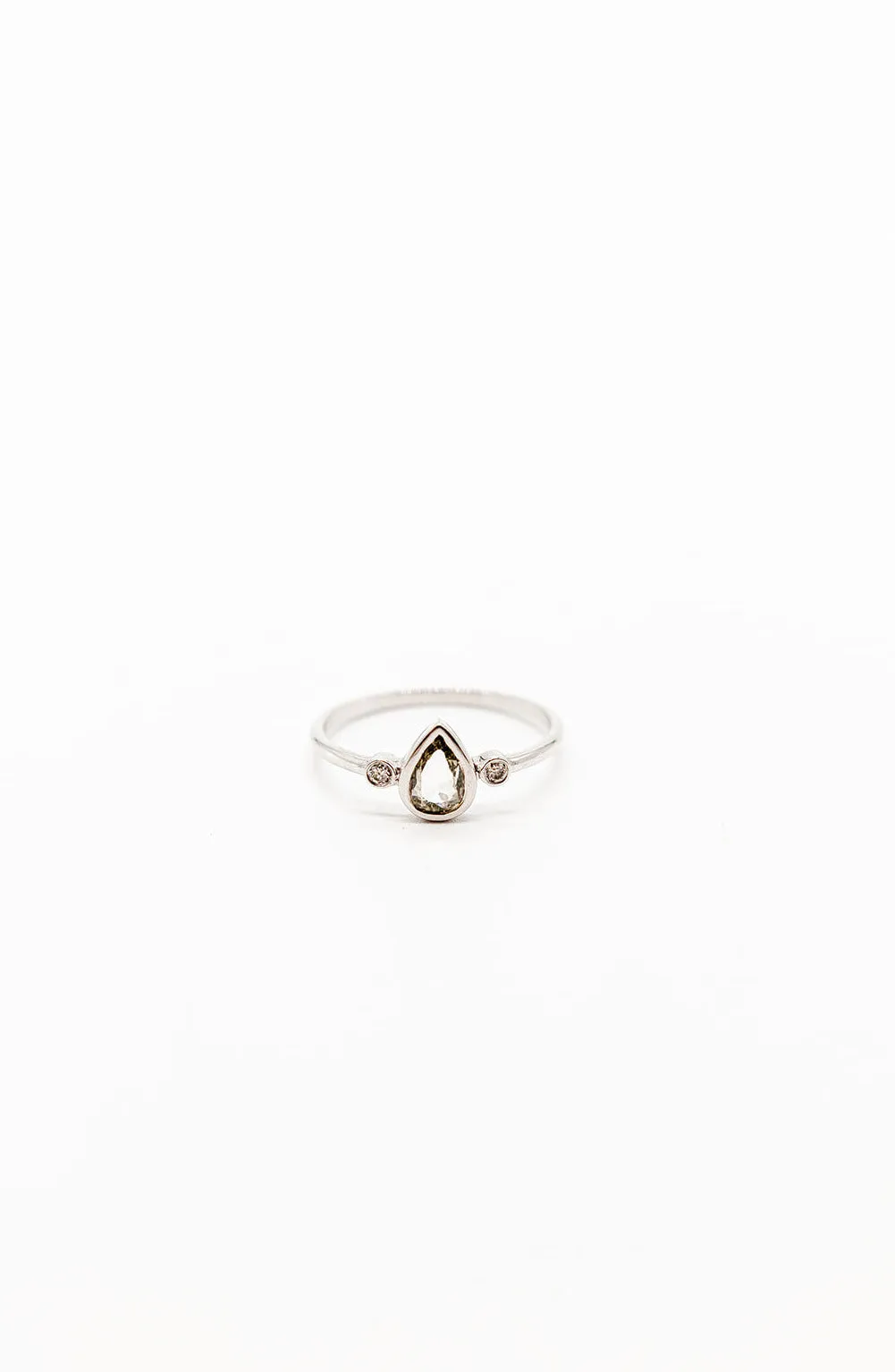 18K White Gold Diamond Tear Ring