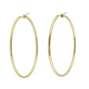 18k Yellow Gold Long Hoop Earrings Simple Handmade Jewelry