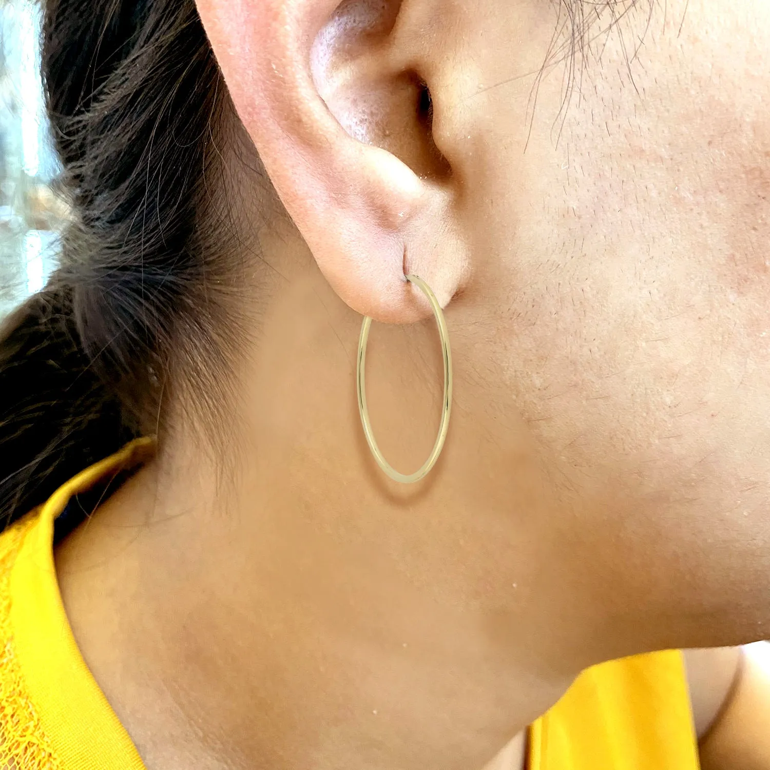 18k Yellow Gold Long Hoop Earrings Simple Handmade Jewelry