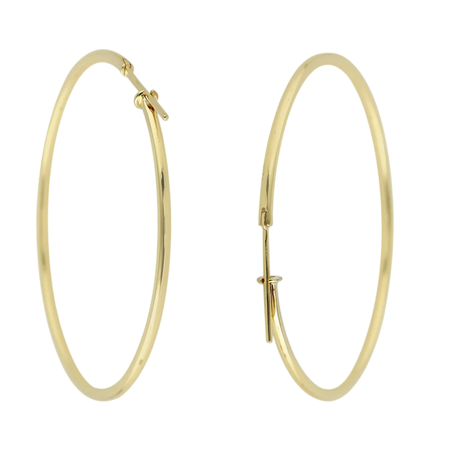 18k Yellow Gold Long Hoop Earrings Simple Handmade Jewelry