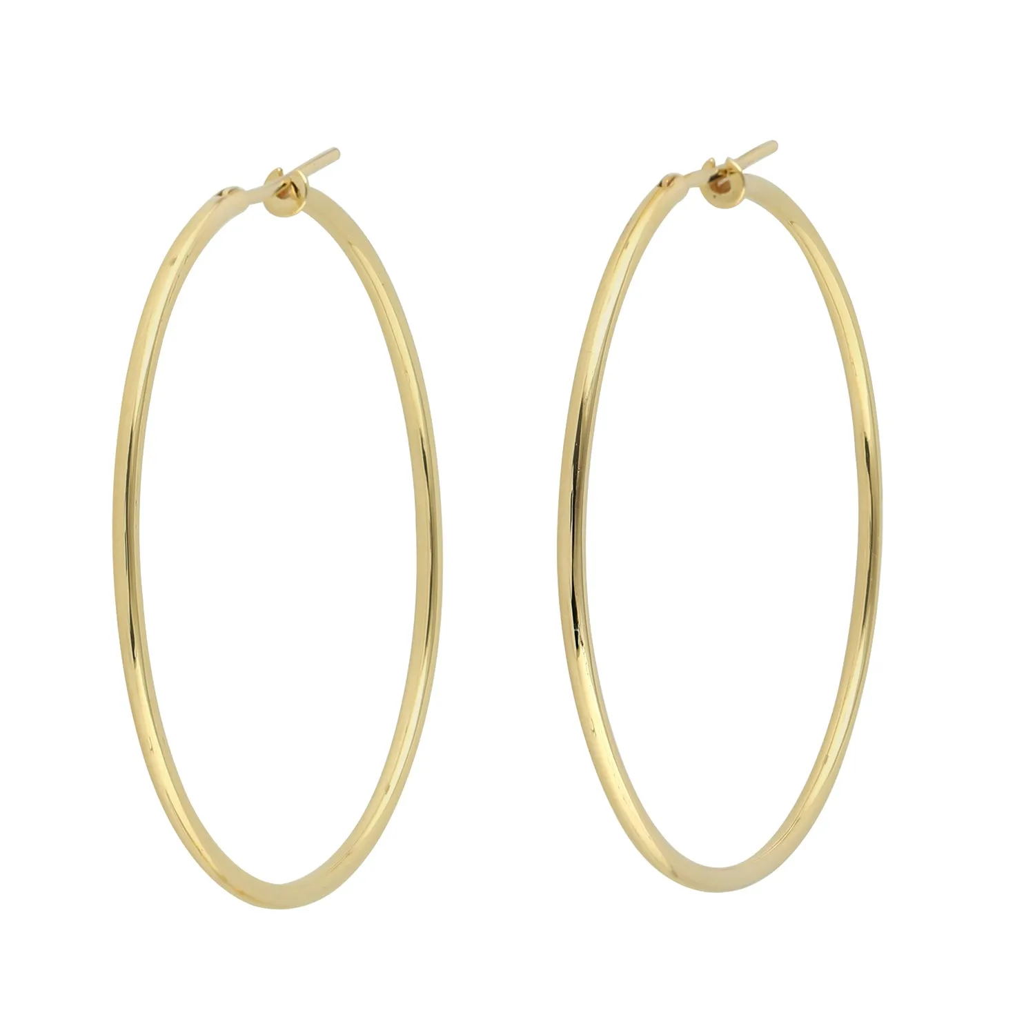 18k Yellow Gold Long Hoop Earrings Simple Handmade Jewelry