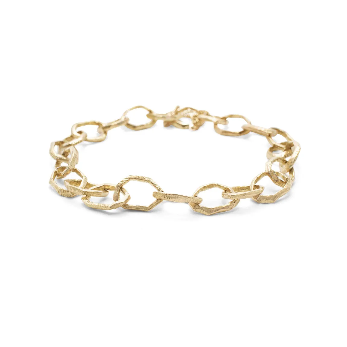 18kt Hand Carved Small Link Bracelet