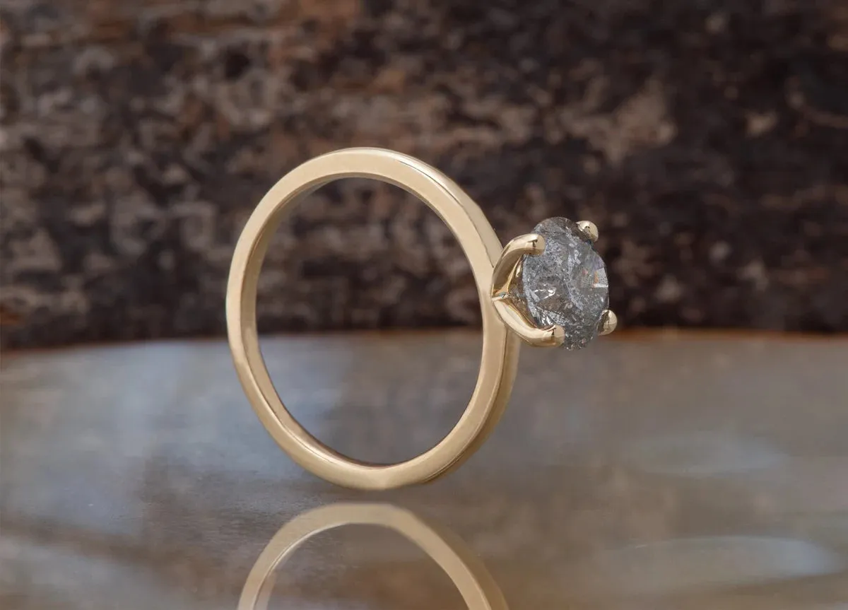 2 ct Salt and Pepper solitaire diamond engagement ring - 14k 18K Yellow Gold
