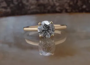 2 ct Salt and Pepper solitaire diamond engagement ring - 14k 18K Yellow Gold