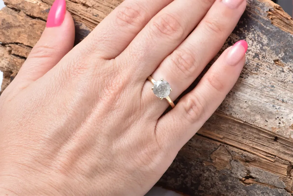 2 ct Salt and Pepper solitaire diamond engagement ring - 14k 18K Yellow Gold