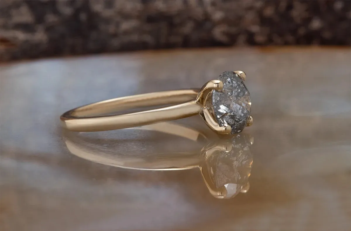 2 ct Salt and Pepper solitaire diamond engagement ring - 14k 18K Yellow Gold