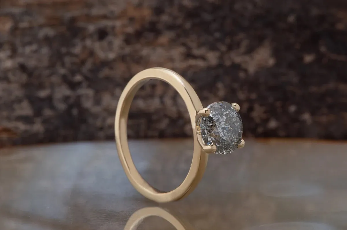 2 ct Salt and Pepper solitaire diamond engagement ring - 14k 18K Yellow Gold