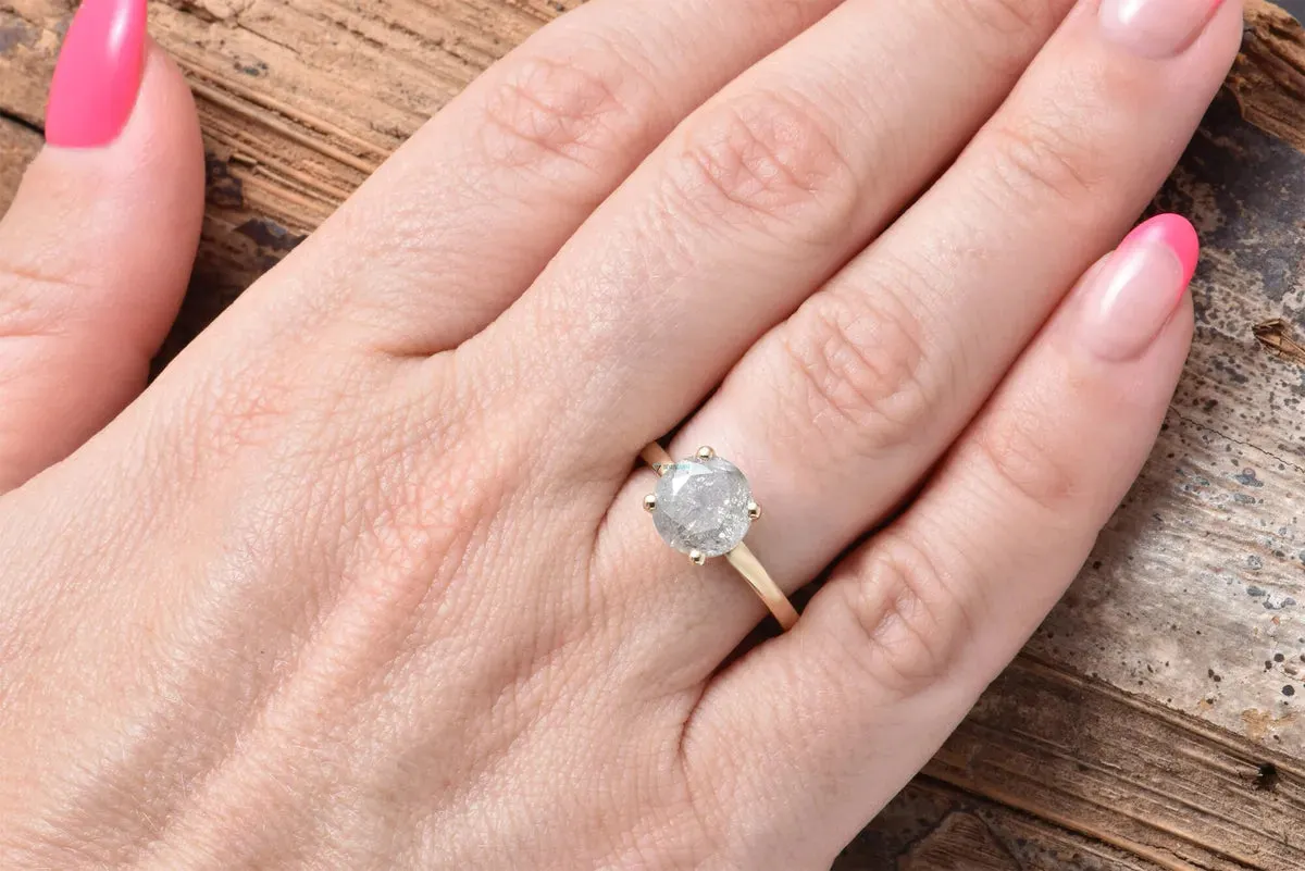 2 ct Salt and Pepper solitaire diamond engagement ring - 14k 18K Yellow Gold