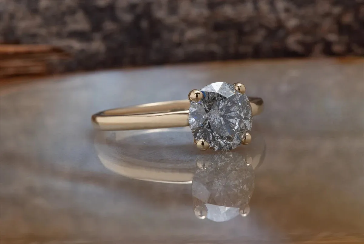 2 ct Salt and Pepper solitaire diamond engagement ring - 14k 18K Yellow Gold
