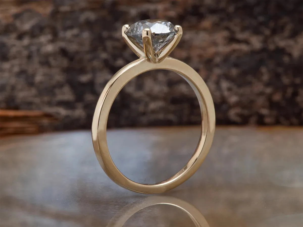 2 ct Salt and Pepper solitaire diamond engagement ring - 14k 18K Yellow Gold