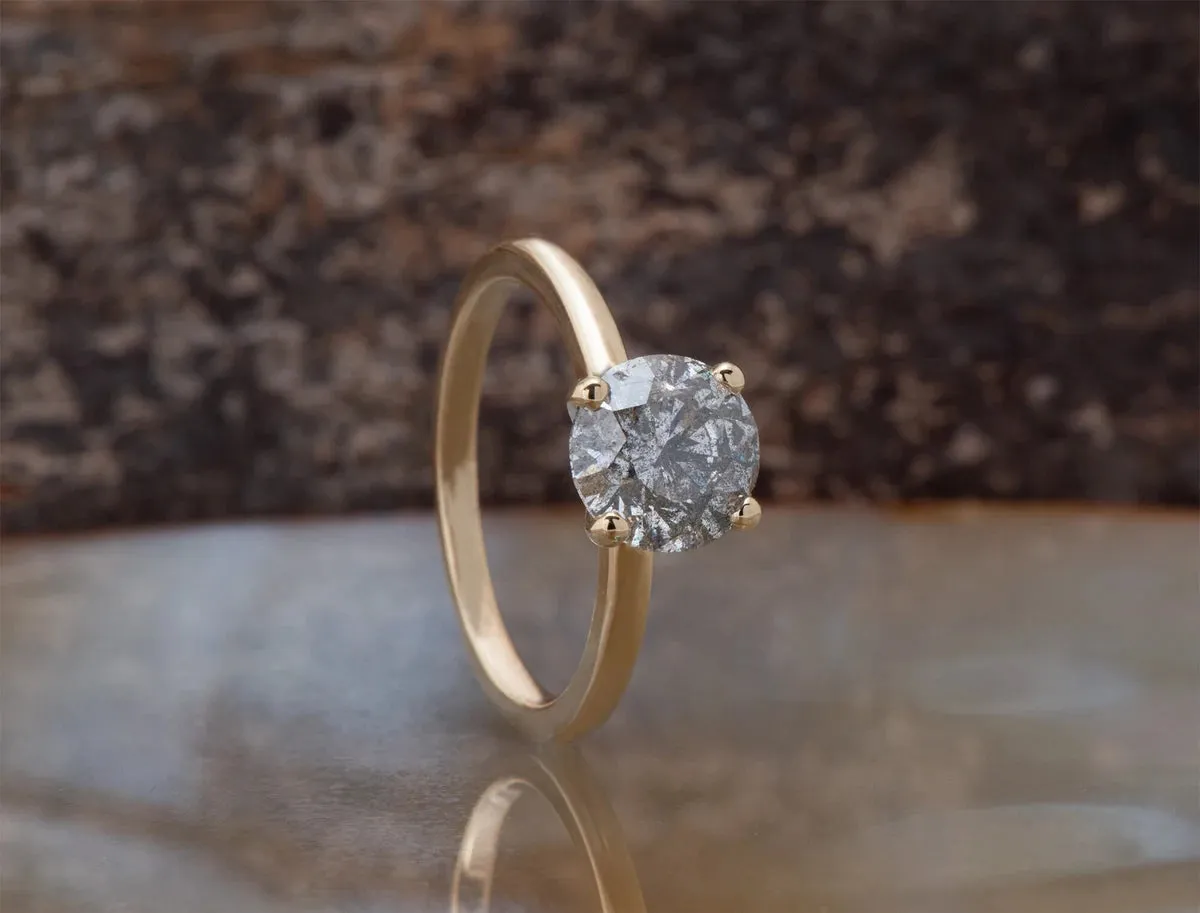 2 ct Salt and Pepper solitaire diamond engagement ring - 14k 18K Yellow Gold