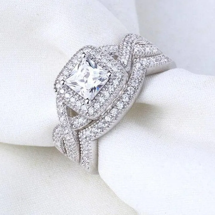 2 Pcs Princess Cut Diamond Engagement Ring