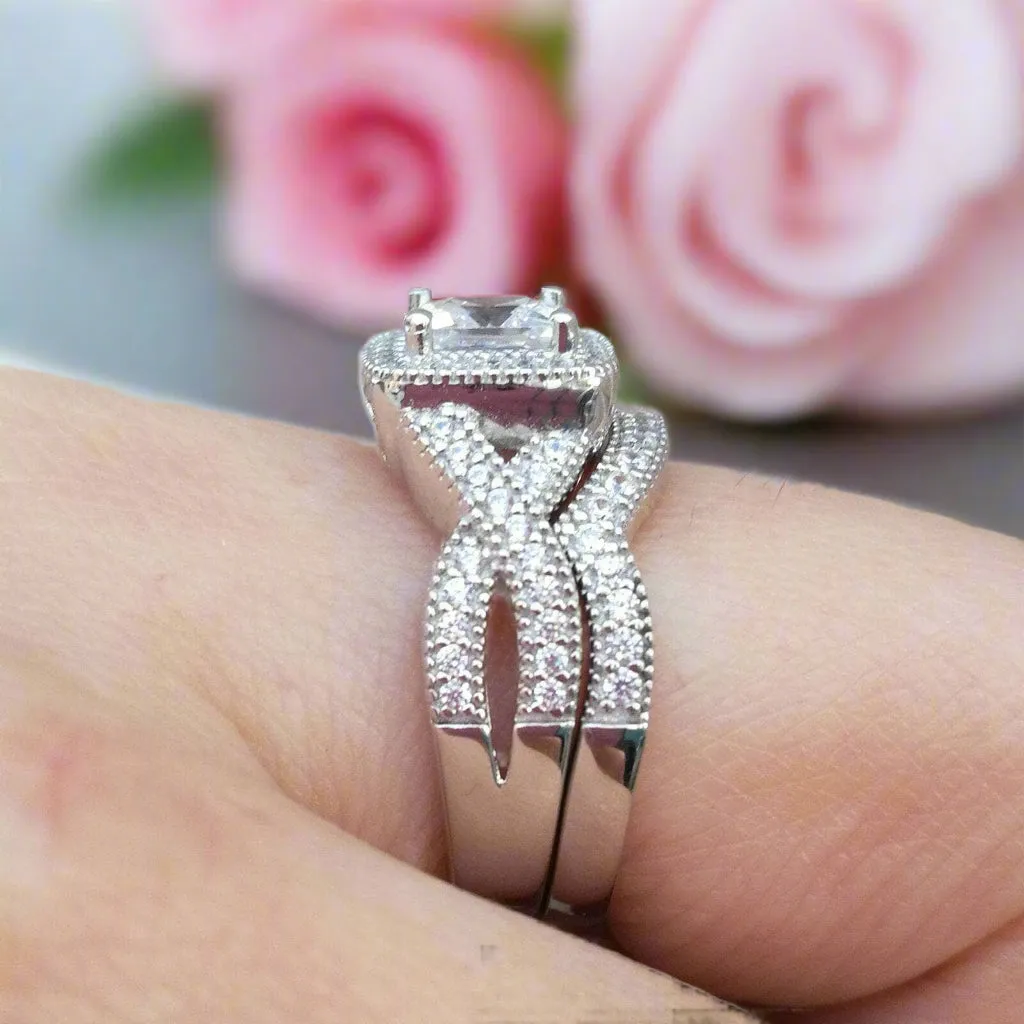 2 Pcs Princess Cut Diamond Engagement Ring