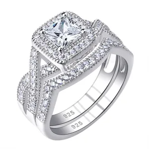 2 Pcs Princess Cut Diamond Engagement Ring