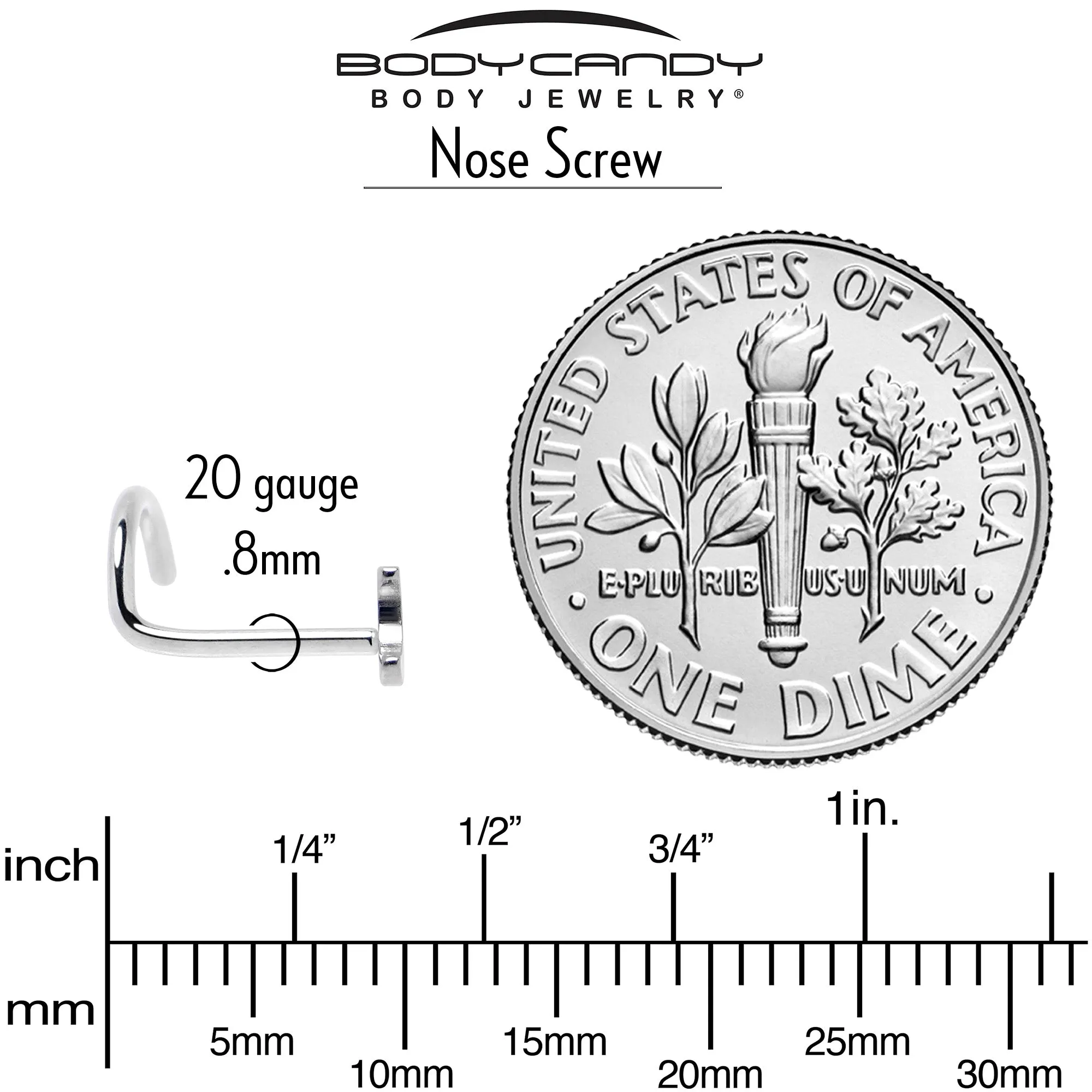 20 Gauge 1/4 ASTM F-136 Implant Grade Titanium Moon Threadless Left Side Nose Screw
