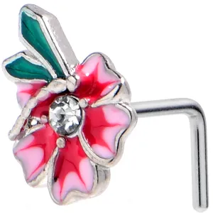 20 Gauge 1/4 Clear Gem Faerie Flower Pink L Shape Nose Ring