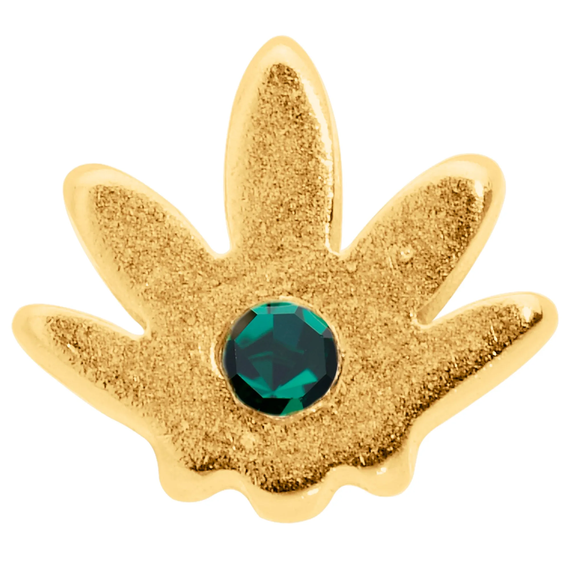 20 Gauge 1/4 Green CZ Gem Gold Tone Simple Pot Leaf L Shape Nose Ring
