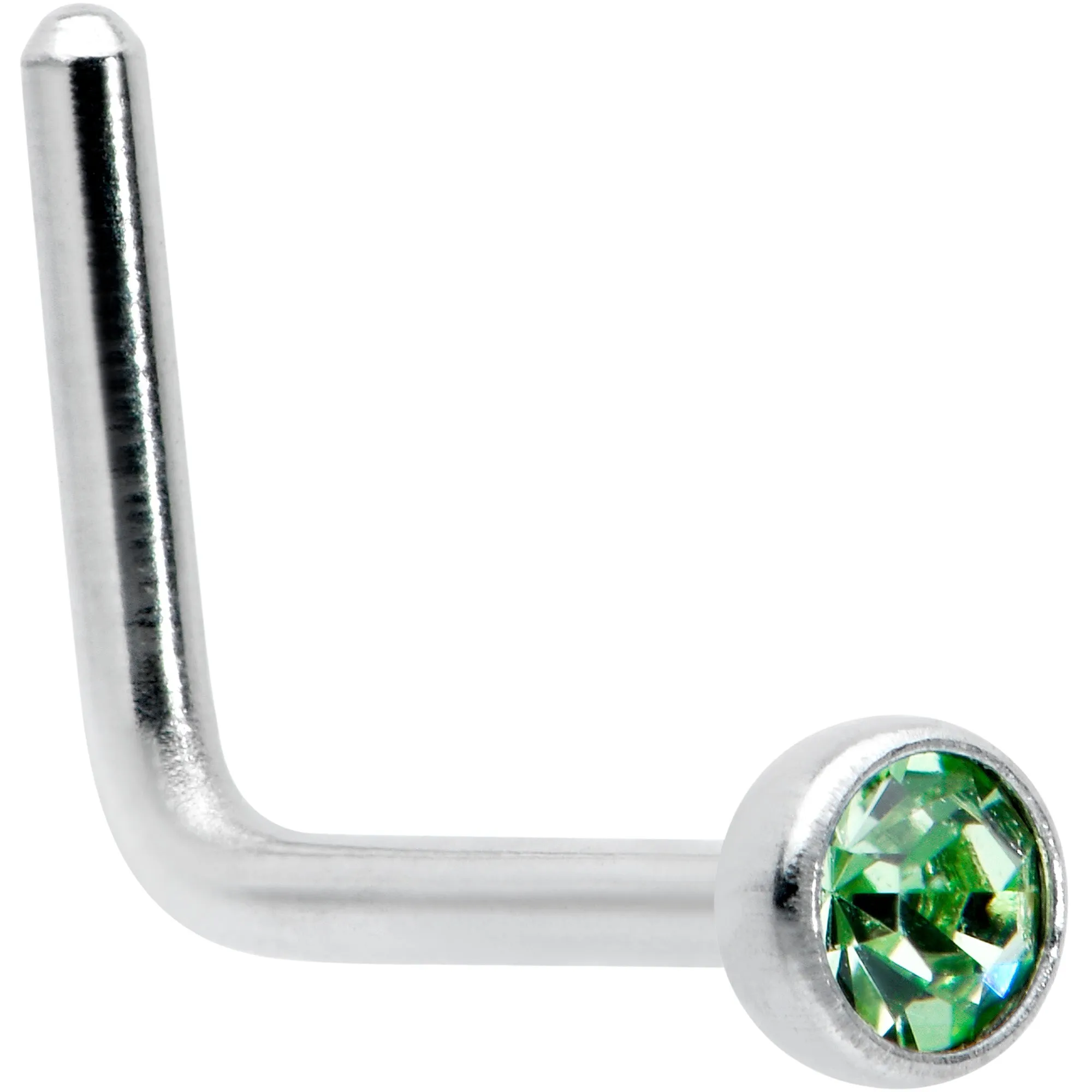 20 Gauge 1/4 Green Gem Press Fit L Shape Nose Ring