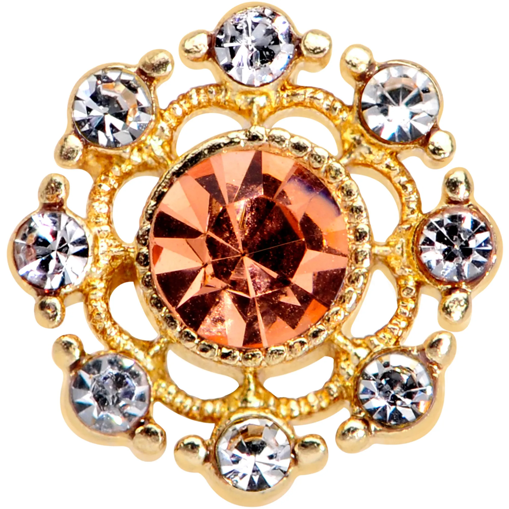 20 Gauge 1/4 Pink Clear CZ Gem Gold Tone Sunburst L Shape Nose Ring