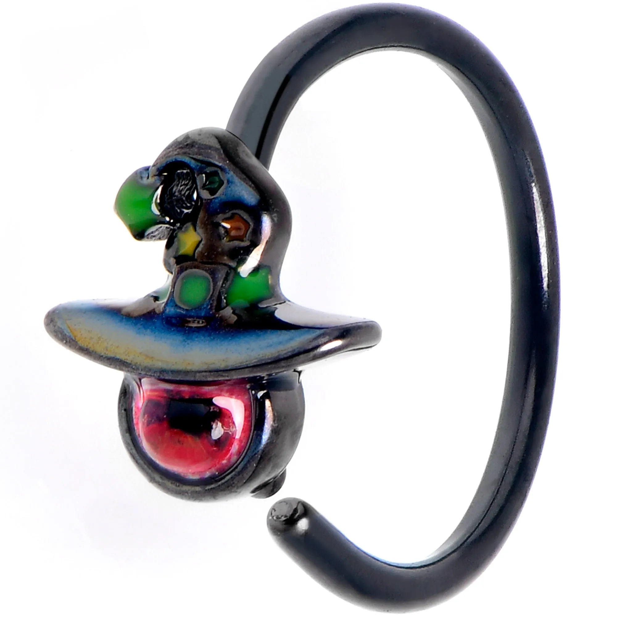 20 Gauge 5/16  Black Red Eye Witch Hat Nose Hoop