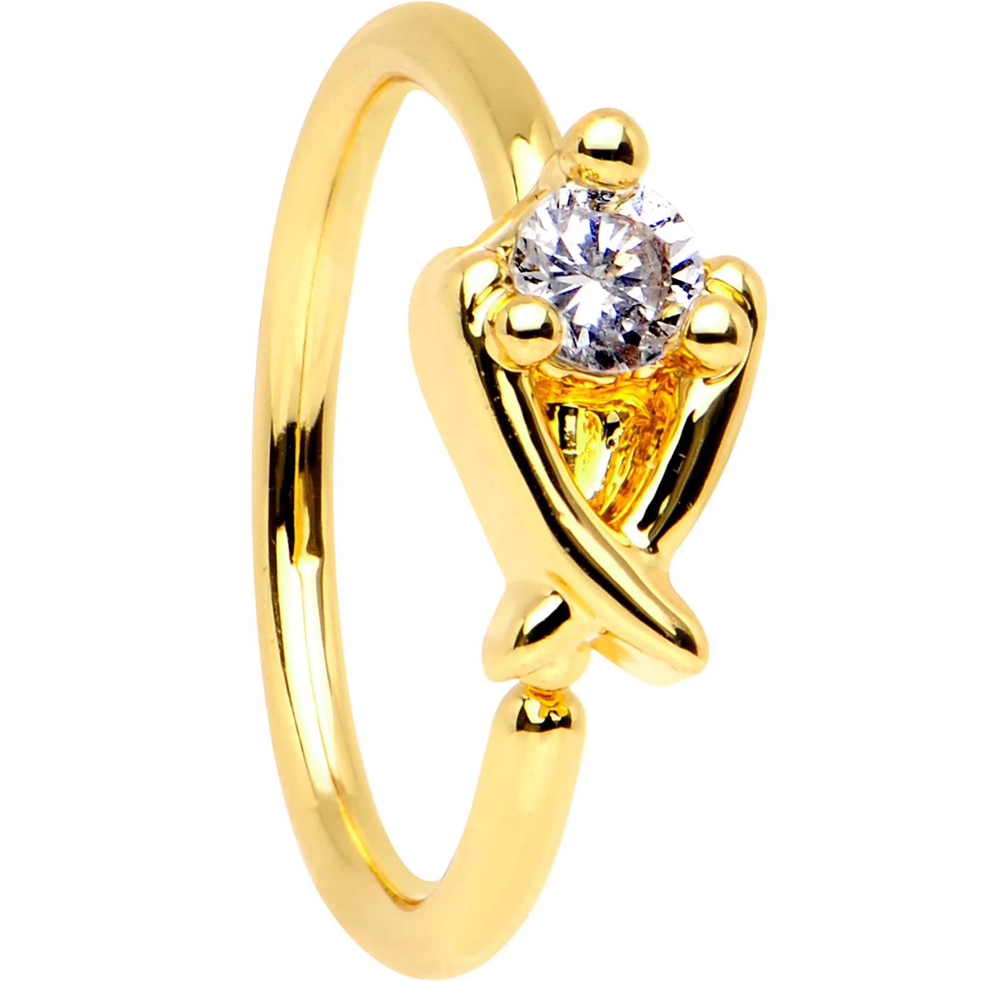 20 Gauge 5/16 Clear CZ Gem Gold PVD Crisscross Seamless Circular Ring
