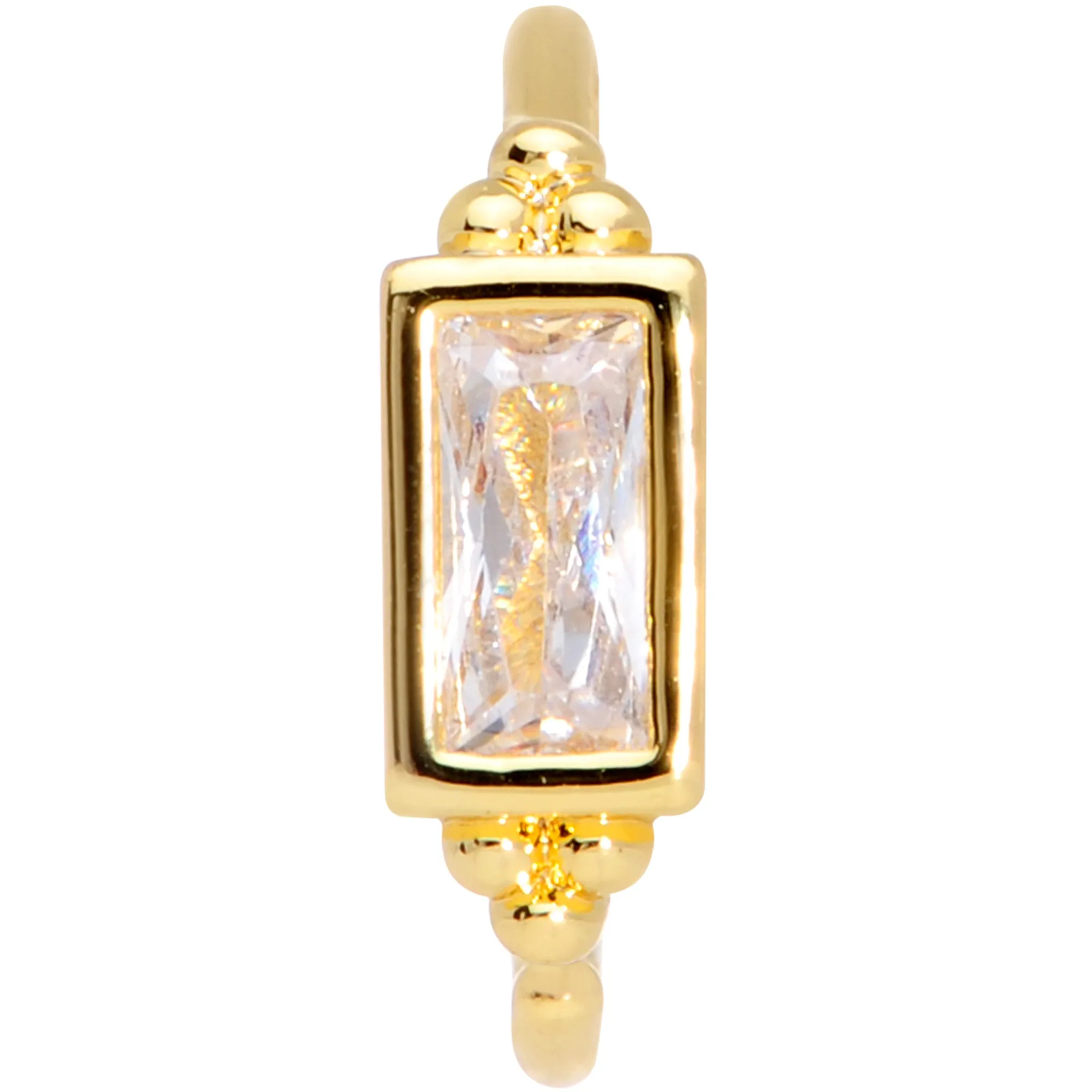 20 Gauge 5/16 Clear CZ Gem Gold Tone Rectangle Nose Hoop