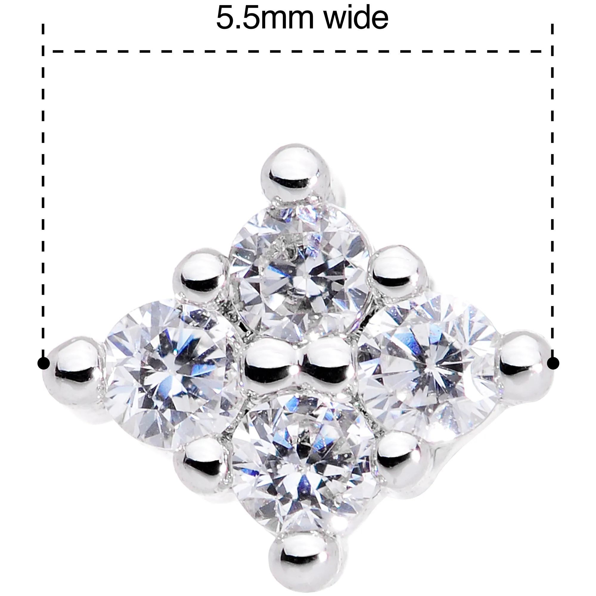 20 Gauge 5/16 Clear CZ Gem Princess Nose Screw