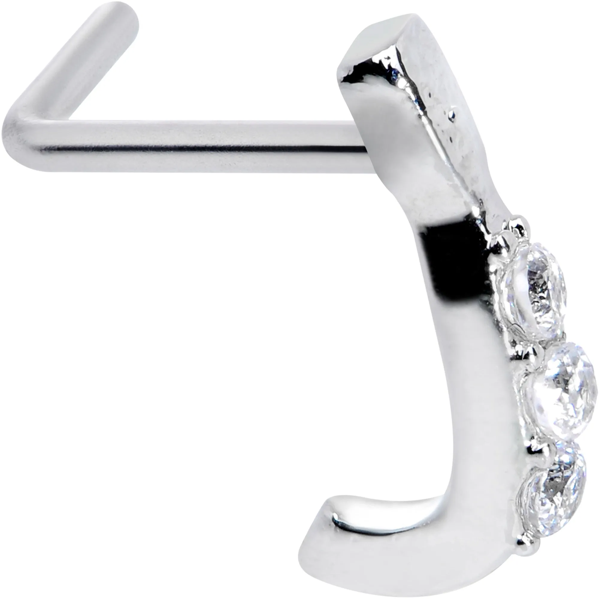 20 Gauge 5/16 Clear CZ Gem Trio Graceful Faux Hoop L Shaped Nose Ring