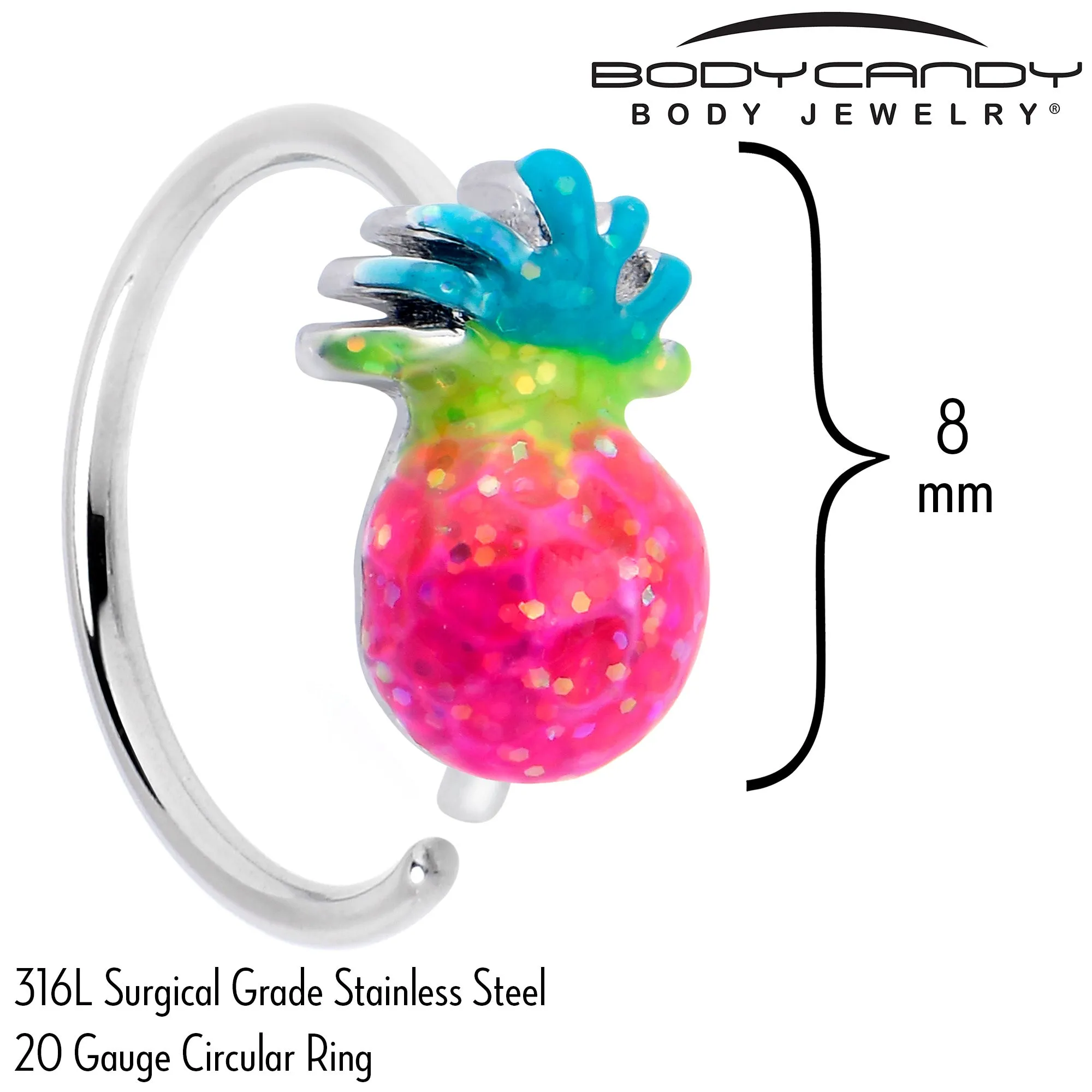 20 Gauge 5/16 Hot Tropical Pineapple Nose Hoop