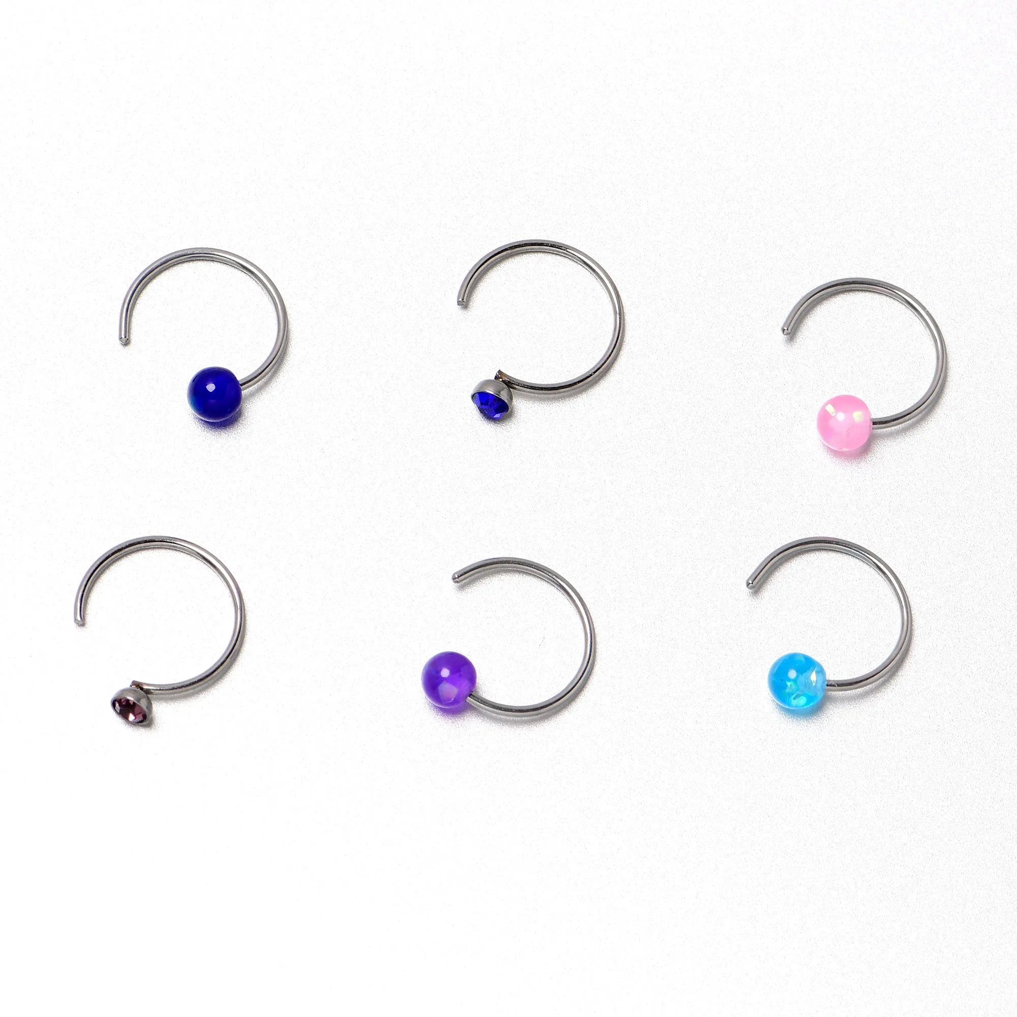 20 Gauge 5/16 Nose Hoop Gem Faux Opal Pack Classy Nose Ring Set of 6