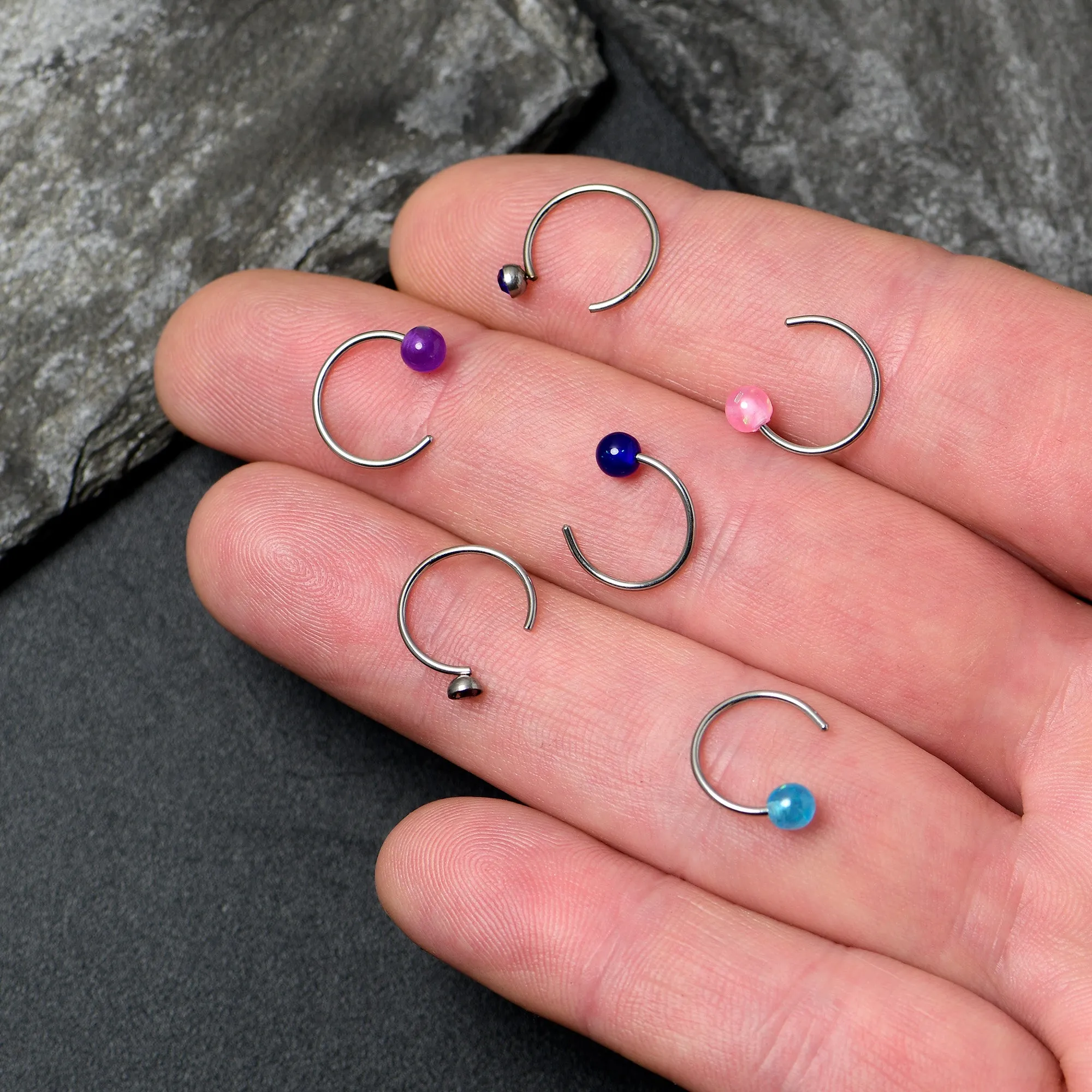 20 Gauge 5/16 Nose Hoop Gem Faux Opal Pack Classy Nose Ring Set of 6