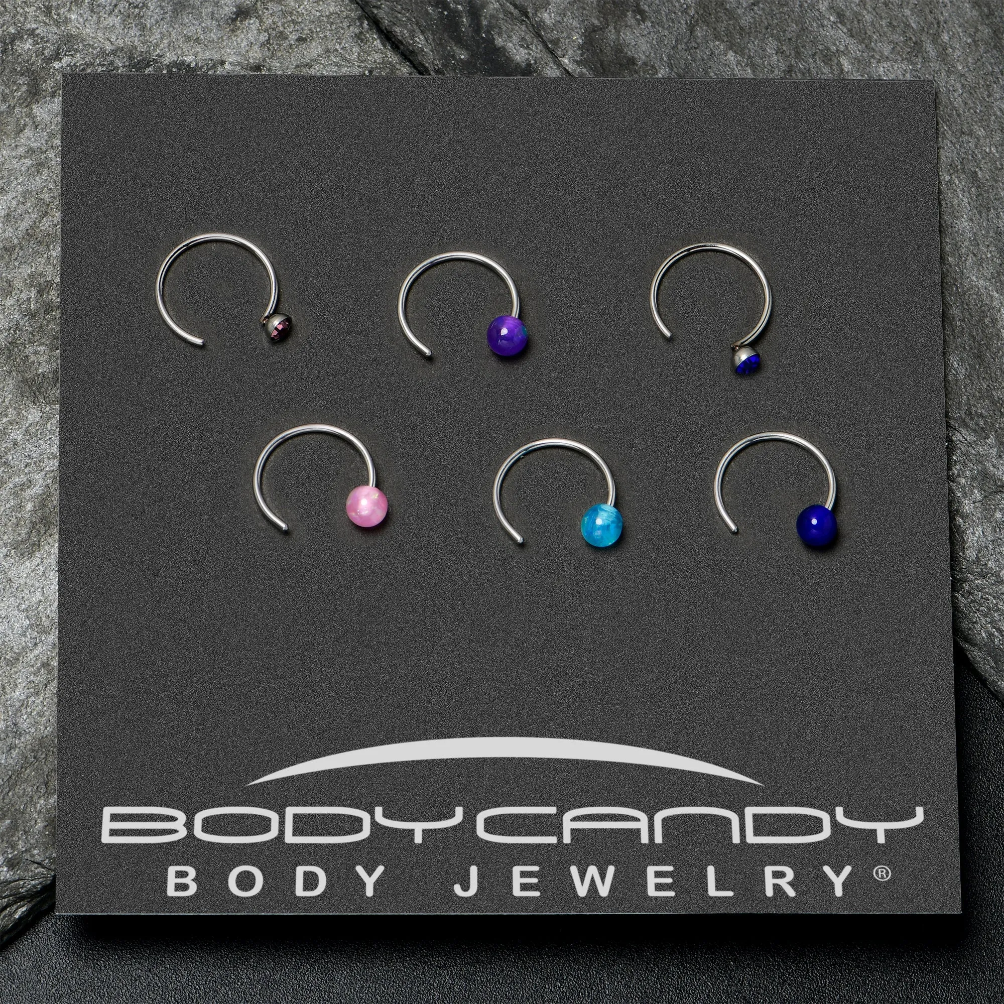 20 Gauge 5/16 Nose Hoop Gem Faux Opal Pack Classy Nose Ring Set of 6