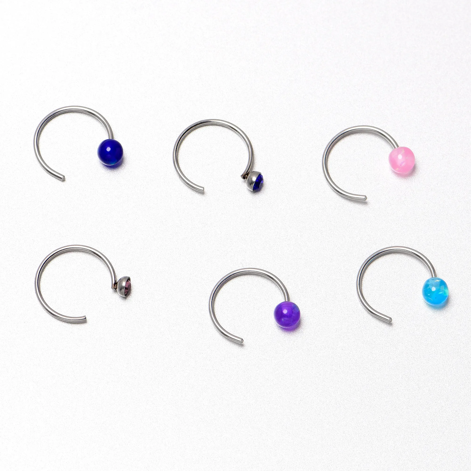 20 Gauge 5/16 Nose Hoop Gem Faux Opal Pack Classy Nose Ring Set of 6