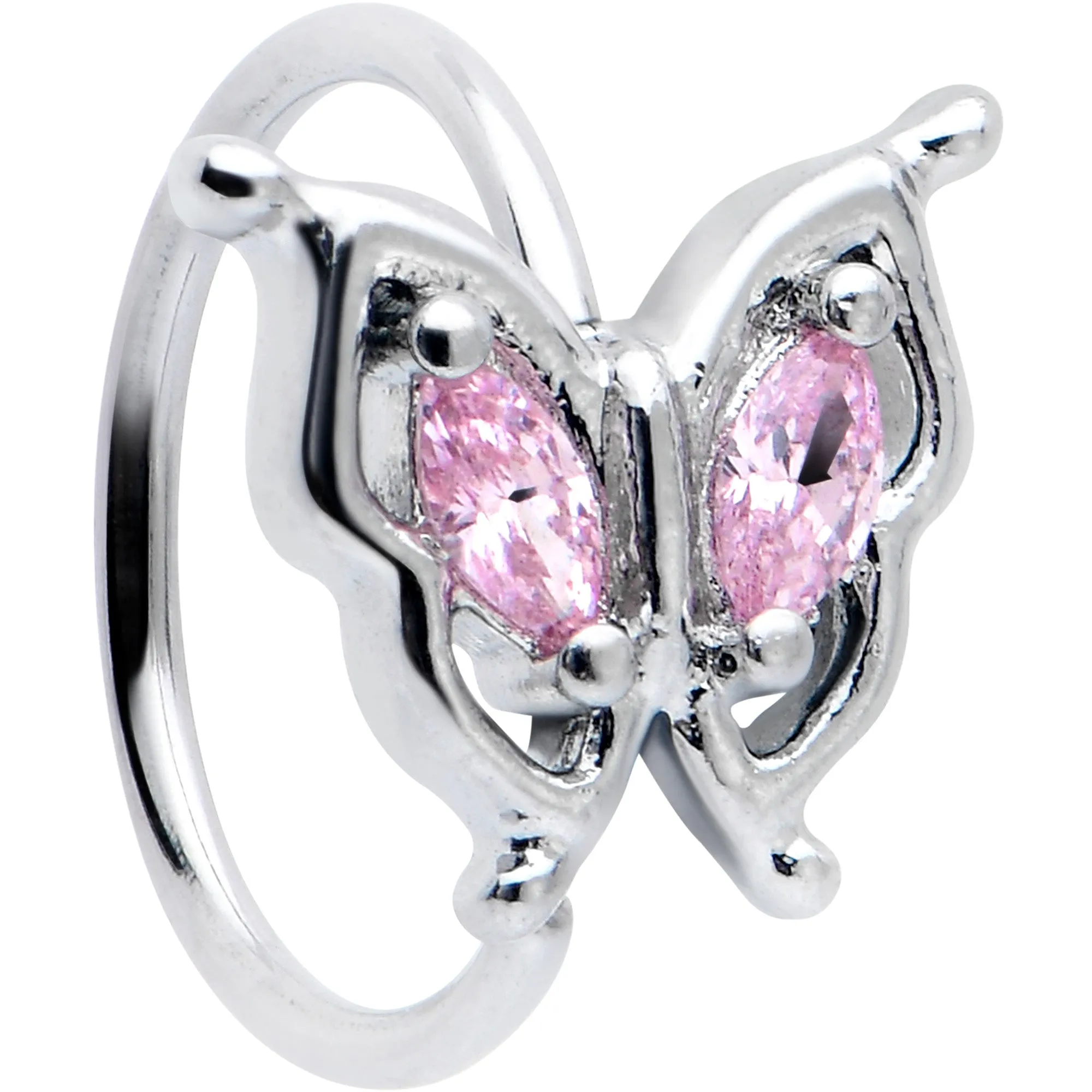 20 Gauge 5/16 Pink Gem Fancy Fab Butterfly Nose Hoop