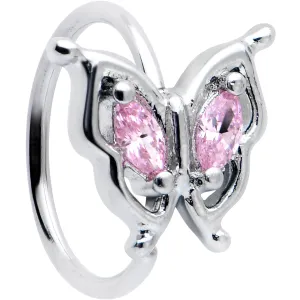 20 Gauge 5/16 Pink Gem Fancy Fab Butterfly Nose Hoop