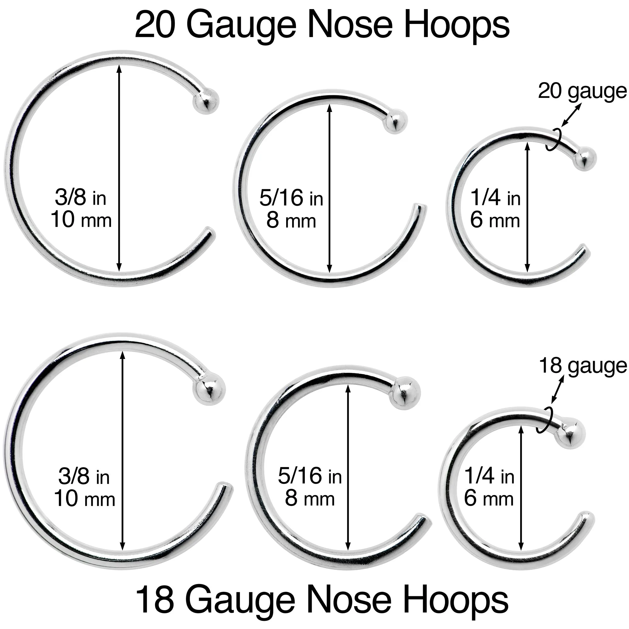 20 Gauge 5/16 Solid 18KT White Gold Nose Hoop