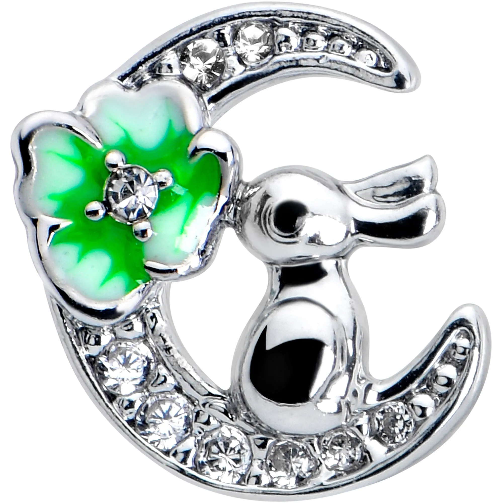 20 Gauge 7mm Clear CZ Gem Rabbit On The Moon Green L Shape Nose Ring