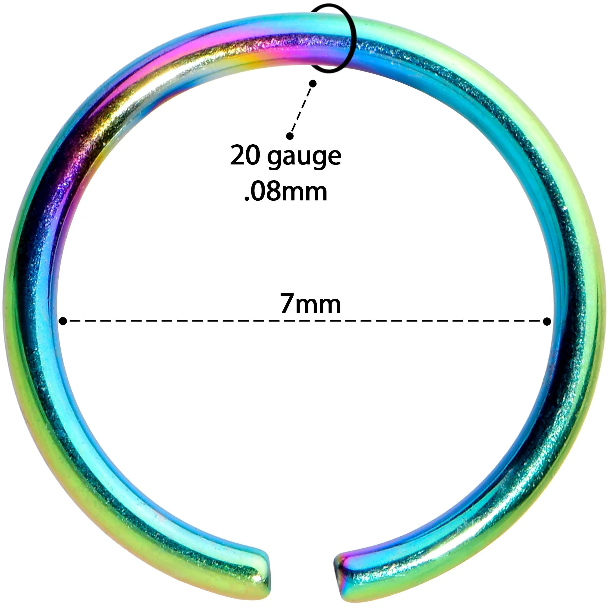 20 Gauge 7mm Rainbow PVD Grade 23 Titanium Bendable Hoop Ring