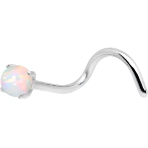 20 Gauge White Faux Opal Pronged Left Nose Screw