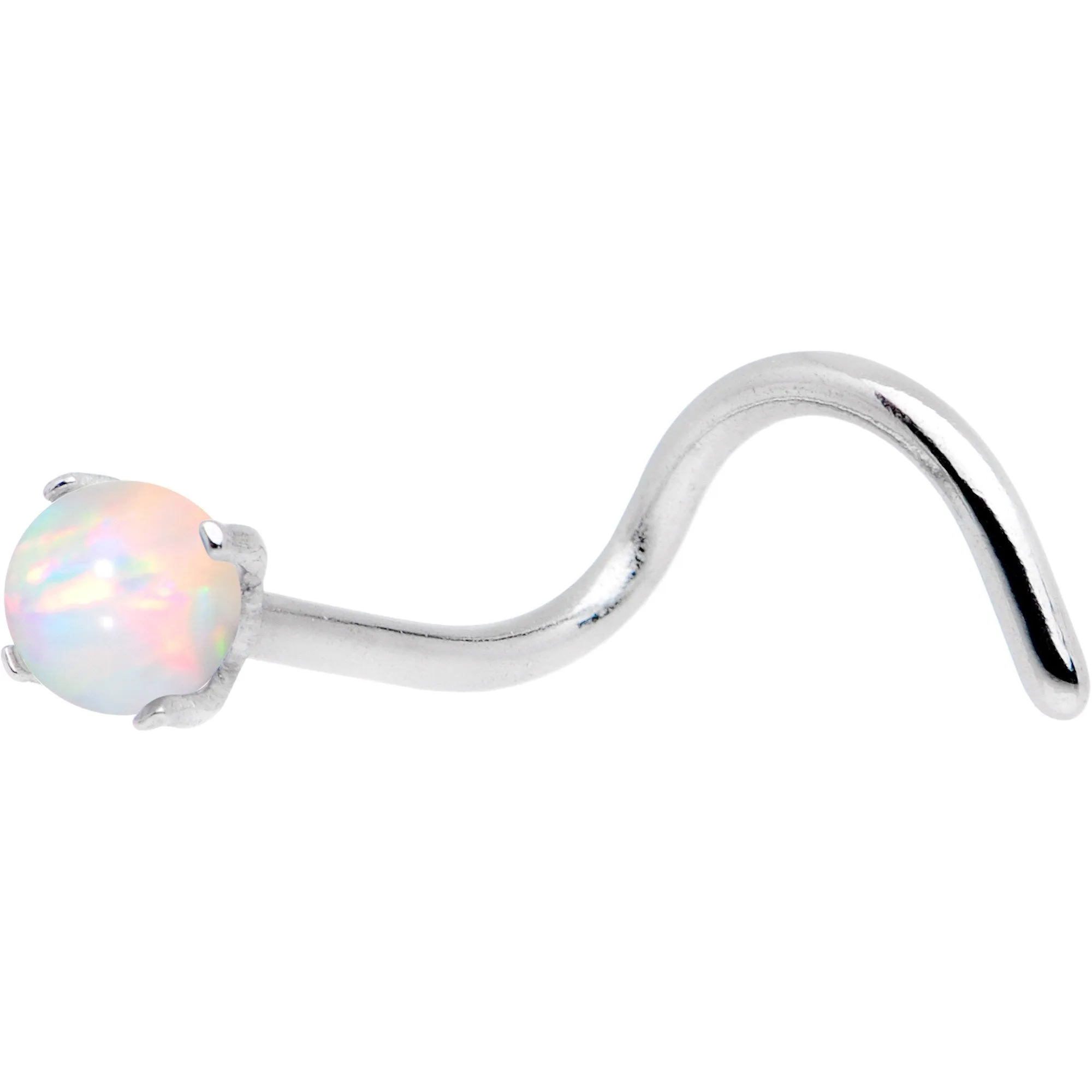 20 Gauge White Faux Opal Pronged Left Nose Screw