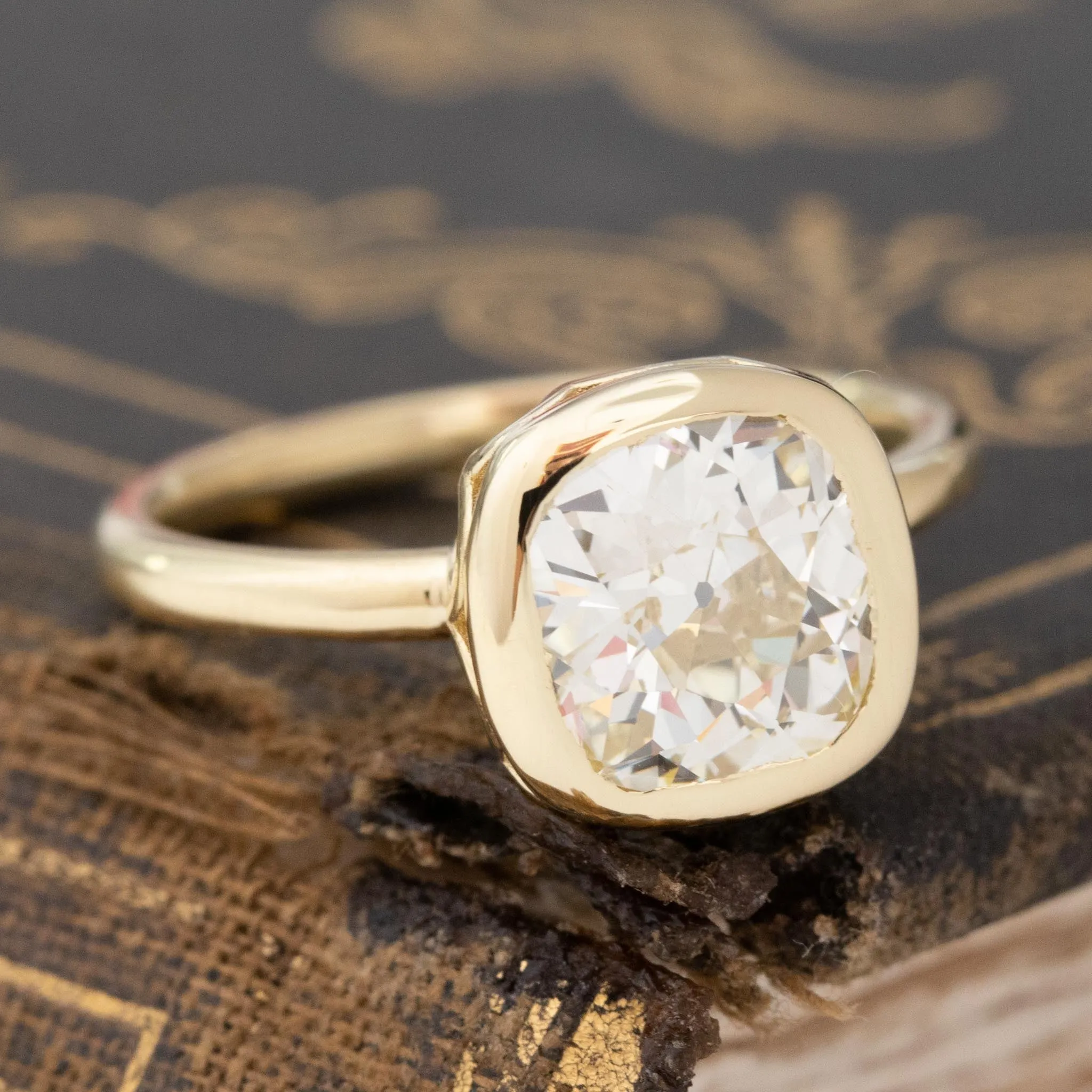 2.01ct Old Mine Cut Diamond Bezel Solitaire, GIA U-V VS1