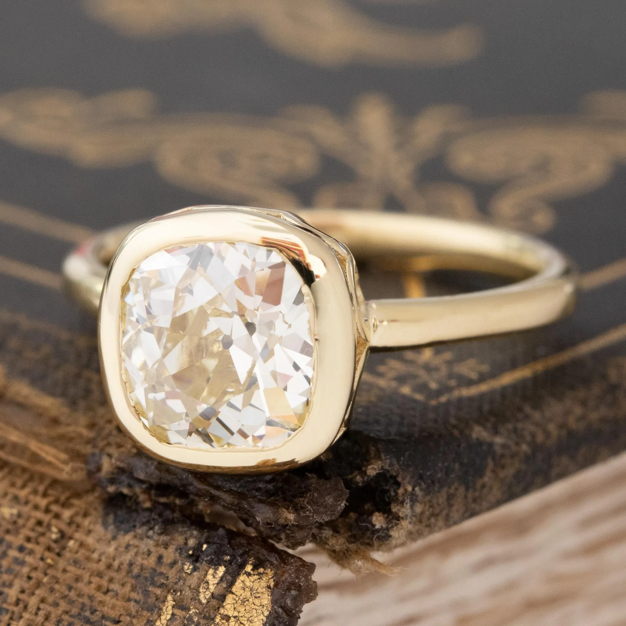 2.01ct Old Mine Cut Diamond Bezel Solitaire, GIA U-V VS1